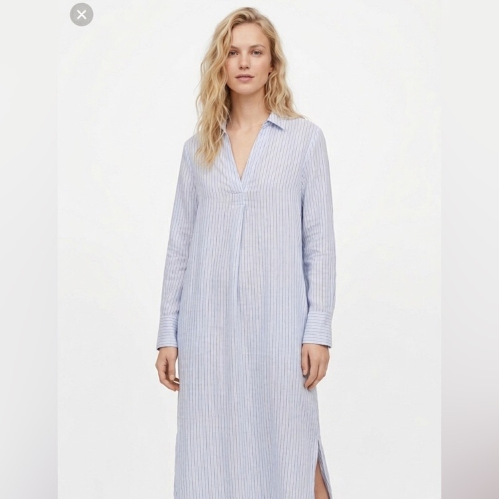 H&M light blue striped shirt dress maxi size medium